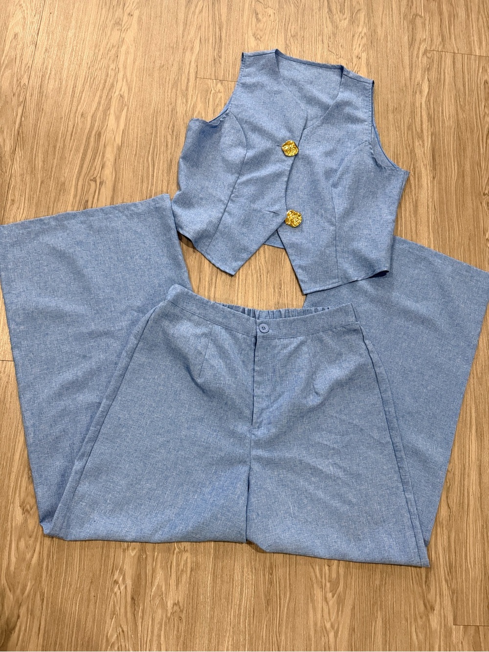 Classic Women's SHEIN Light Blue Wide-Leg Pants & Vest Set
